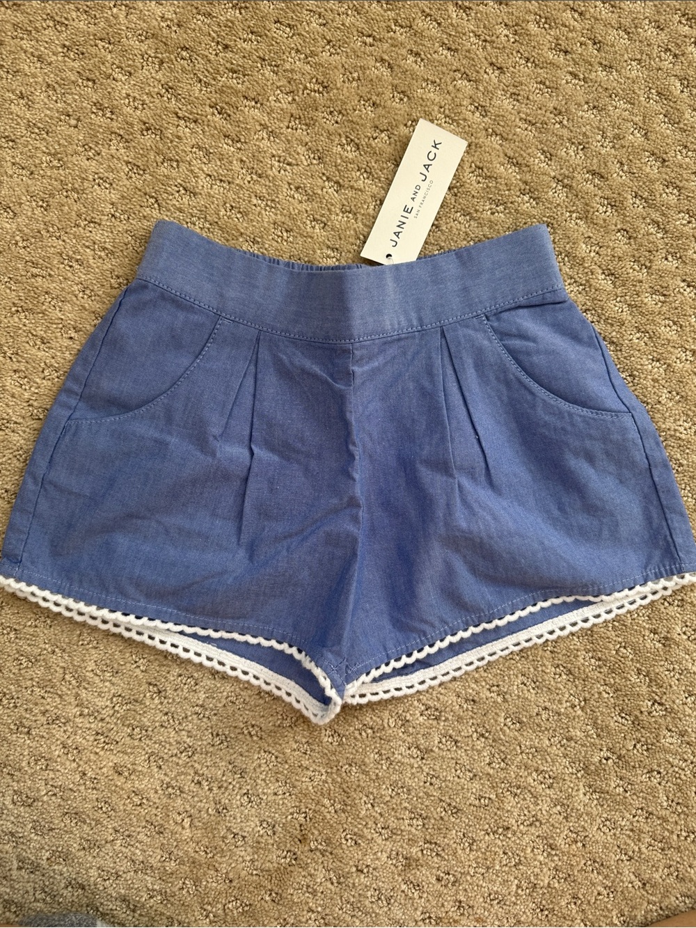 Janie and Jack Blue Crochet Trim Shorts